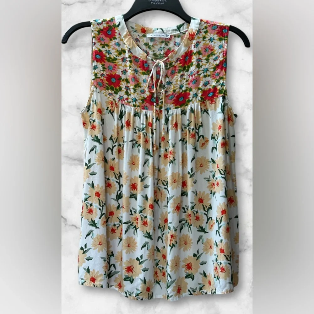Staccato Bohemian Babydoll Style Floral Sleeveless Keyhole Blouse Size M - Picture 2 of 11
